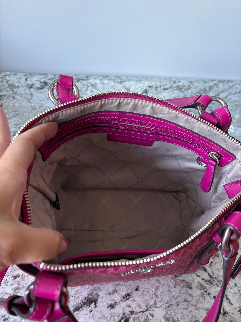 Michael Kors Hot Pink Signature Tote with Tassel Charm - Picture 2 of 7